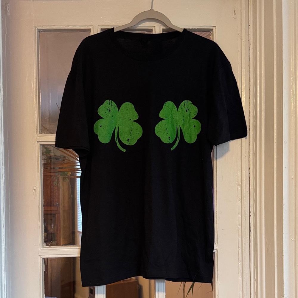 Black T-Shirt with Green Shamrocks